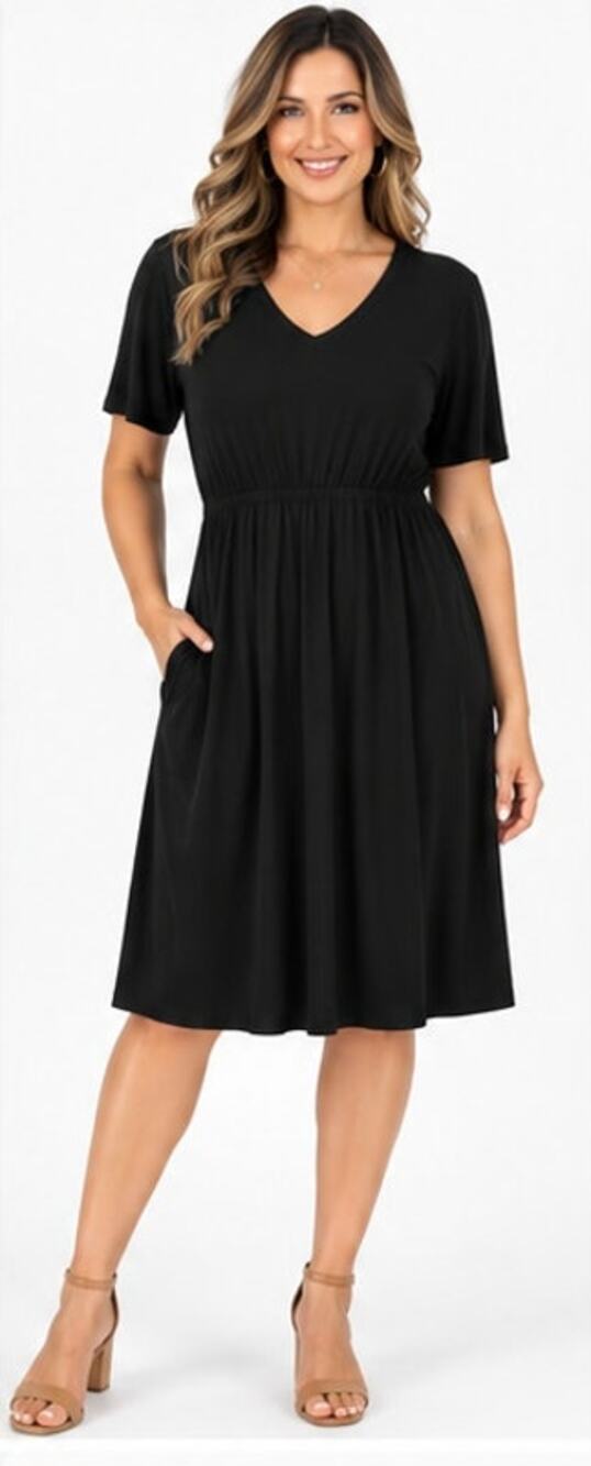 Peace Love World Black Short Sleeve Midi Dress Size Medium NWOT